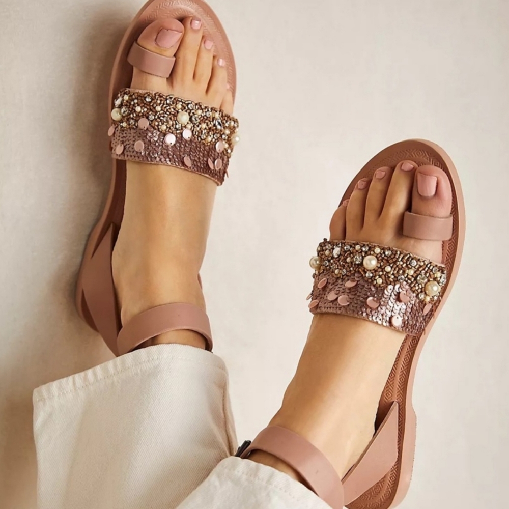 Free People Sun Peaks Embellished Leather Sandals Size 36